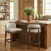 Counter Height Bar Stools with Foam Upholstered Seat, Modern Bar Chairs with Ergonomic Curved Back, 19.5'' L x 21.5'' W x 33'' H, Beige+Walnut(m-1)