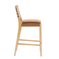 Modern Bar Stools with Hand‑Woven PU Back, Strap-Back Bar Chairs with Padded PU Seat, 18'' L x 21.5'' W x 40.5'' H, Brown+Natural(m-8)