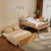 Full XL Over Queen Bunk Bed with Bulit-In Storage Shelf and Safety Rope, Useful Bed Frame with Pegboard Side Panel, 83.5" L x 62.5" W x 59" H, Brown(m-5)