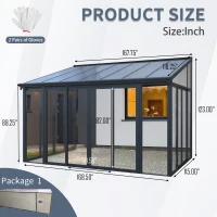 Enclosed Patio Cover with Double‑Layer Polycarbonate Roof, All‑Season Sunroom with 3 Lockable Sliding Doors, 168.5'' L x 115'' W x 123'' H, Black(m-3)