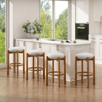 Indoor Round Seat Bar Stools with Solid Wood Frame, Rubberwood Bar Chairs with Padded Upholstered Seat, 19.5'' L x 19.5'' W x 30'' H, Ivory+Walnut(m-1)