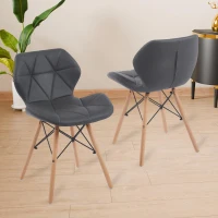 Modern Dining Chair with Backrest and PU Leather Surface, Stain-Resistant Bar Stools with Ergonomic Wood Legs, 18.5'' L x 14.5'' W x 28'' H, Grey(m-1)