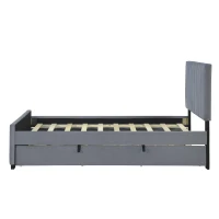 Space-Saving Twin Size Upholstered Platform Bed with Trundle Under Bed, Cozy Bed Frame with Velvet Fabric, 80" L x 41.5" W x 42.5" H, Gray(m-7)