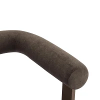 Round Arm Accent Chair with Velvet Upholstery, Curved Backrest Armchair with Solid Birch Wood Base, 31'' L x 29'' W x 30'' H, Dark Brown+Walnut(m-10)
