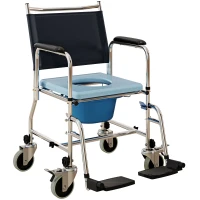 HOMCOM Rolling Shower Chair, Bedside Commode Wheelchair with Padded Seat, Backrest, for Seniors, Disabled, 300 lbs, Black(m-2)