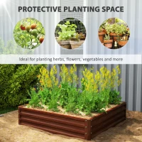 Outsunny 4' x 4' x 1' Raised Garden Bed Galvanized Steel Planter Box for Vegetables, Flowers, Herbs, Dark Brown Wood Effect(m-4)