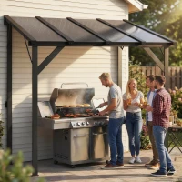 Outsunny Hardtop Grill Gazebo, Lean-to BBQ Shelter with Polycarbonate Roof for Outdoor, Patio, Lawn(m-9)