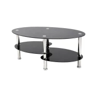 Oval Tempered Glass Coffee Table with Stainless Steel Legs, Modern Living Room Centre Table with Rounded Edges, 34.5'' L x 19'' W x 16'' H, Black(m-2)