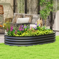 Outsunny 5' x 3' x 1' Large Outdoor Planter Box, Galvanized Raised Garden Bed with Metal Plant Stake, Black(m-1)