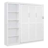 Space-Saving Murphy Bed with 5-layer Folded Cabinet, Solid Murphy Bed Frame with 600 lbs Weight Capacity, 87.5" L x 15.5" W x 83.5" H, White(m-11)
