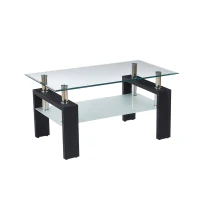 Modern 2-Tier Glass Coffee Table with Double-Layer Clear Top, Space-Saving Center Table with Sturdy Supporting Legs, 34.5'' L x 19'' W x 16.5'' H, Black(m-11)