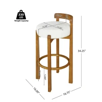 Modern Round Seat Bar Stools with Ergonomic Curved Backrest, Sherpa Padded Chairs with Integrated Footrest, 16'' L x 16.5'' W x 34'' H, Walnut+White(m-3)