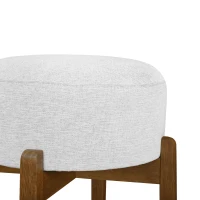 Indoor Round Seat Bar Stools with Solid Rubberwood Frame, Non-Swivel Bar Chairs with Padded Upholstered Seat, 19.5'' L x 19.5'' W x 30'' H, Ivory+Walnut(m-7)