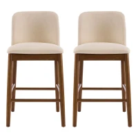 Cozy Lois Indoor Upholstered Wooden Stools with Padded Soft Fabric, Sturdy Bar Chairs with Footrest, 19" L x 22" W x 37" H, Beige+Walnut(m-4)