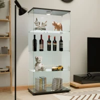 Solid Glass Floor-Standing Showcase with Built-In LED Lighting, LED Glass Display Cabinet with Lockable Doors, 31.5'' L x 14.5'' W x 64.5'' H, Black(m-8)