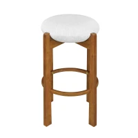 Indoor Round Seat Bar Stools with Solid Wood Frame, Rubberwood Bar Chairs with Padded Upholstered Seat, 19.5'' L x 19.5'' W x 30'' H, Ivory+Walnut(m-2)