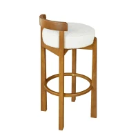 Modern Round Seat Bar Stools with Ergonomic Curved Backrest, Sherpa Padded Chairs with Integrated Footrest, 16'' L x 16.5'' W x 34'' H, Walnut+White(m-8)