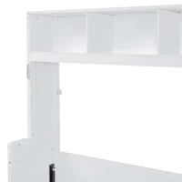 Space-Saving Full Size Murphy Wall Bed with Integrated Shelf, Customizable Bed Frame with Closet and 2 Drawers, 107.5" L x 58" W x 72" H, White(m-14)