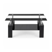 Tempered Glass Coffee Table with Tempered Glass Top, Space-Saving Center Table with Sturdy Legs, 34.5'' L x 18.5'' W x 17.5'' H, Black+Transparent(m-2)