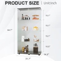 Solid Glass Floor-Standing Showcase with Built-In LED Lighting, LED Glass Display Cabinet with Lockable Doors, 31.5'' L x 14.5'' W x 64.5'' H, Black(m-3)