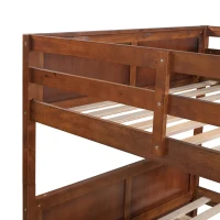 Full-Over-Full Bunk Bed with Pullout Trundle, Space-Saving Bed Frame with 2 Separate Beds, 79.5" L x 57" W x 60" H, Walnut(m-14)