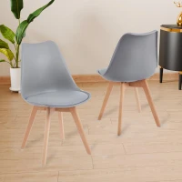 Modern Dining Chairs with Ergonomic High-Density Foam Backrest, Wooden-Legged Side Chairs with PU Leather Upholstery, 19.5L x 16.5W x 32H, Grey(m-1)