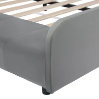 Full Size Upholstered Platform Bed with Bedside Desk and Stool, Cozy Bed Frame with Streamlined Structure, 79.5" L x 68" W x 28" H, Gray(m-12)