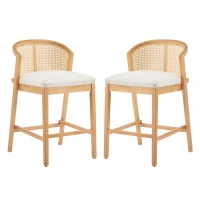 Cozy Counter Stools with Padded Upholstered Seat, Rubberwood Bar Chairs with Reinforced Footrest, 20.5" L x 22.5" W x 6" H, Beige+Natural(m-4)