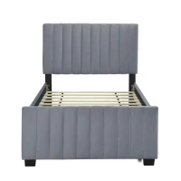 Space-Saving Twin Size Upholstered Platform Bed with Trundle Under Bed, Cozy Bed Frame with Velvet Fabric, 80" L x 41.5" W x 42.5" H, Gray(m-2)