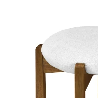 Indoor Bar Stools with Solid Rubberwood Frame, Non-Swivel Bar Chairs with Upholstered Round Seat, 19.5'' L x 19.5'' W x 30'' H, Ivory+Walnut(m-7)