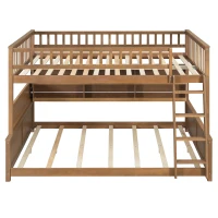 Full XL Over Queen Bunk Bed with Bulit-In Storage Shelf and Safety Rope, Useful Bed Frame with Pegboard Side Panel, 83.5" L x 62.5" W x 59" H, Brown(m-2)