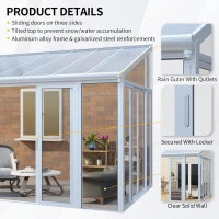 Weatherproof Sunroom Kit with 3 Lockable Sliding Doors, Enclosed Patio Cover with Aluminium Alloy Frame, 168.5'' L x 115'' W x 123'' H, White(m-5)