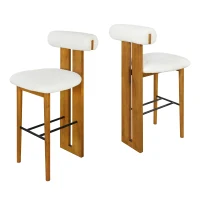Modern Bar Stool Set of 2 with Premium Rubber Wood Frame, Indoor Bar Chairs with Ergonomic Cylindrical Backrest, 19'' L x 23'' W x 43'' H, Walnut+White(m-5)