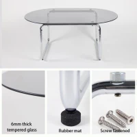 Curved Tempered Glass Coffee Table with Fingerprint-Resistant Top, Minimalist Center Table with U-Shaped Metal Legs, 35.5'' L x 23.5'' W x 15'' H, Grey(m-4)
