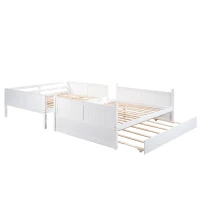 Full-Over-Full Bunk Bed with Pullout Trundle, Space-Saving Bed Frame with 2 Separate Beds, 79.5" L x 57" W x 60" H, White(m-9)