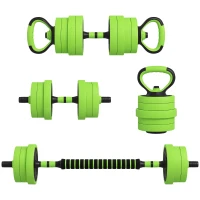 Soozier 88lbs 4-in-1 Adjustable Weight Dumbbell Set, Barbell, Kettlebell, Push Up Stand, Green(m-9)