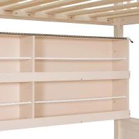 Full Over Full Bunk Bed with Convenient Storage Headboard, Unique Bed Frame with Multi-Color Light Strip, 79" L x 57.5" W x 57" H, Beige(m-14)
