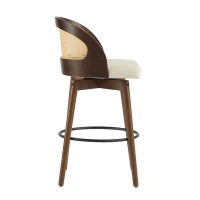 Swivel Bar Chairs with Ergonomic Curved Back, Cozy Stools with Hand‑Woven PE Cane Back, 18" L x 19" W x 35.5" H, Beige+Walnut(m-7)