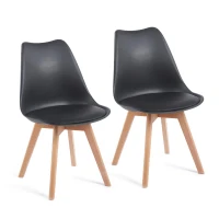 Modern Dining Chairs with Ergonomic High-Density Foam Backrest, Wooden-Legged Side Chairs with PU Leather Upholstery, 19.5L x 16.5W x 32H, Black(m-2)