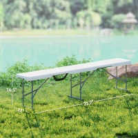 Outsunny 2 Pack 6 ft Portable Foldable Bench Seats, Plastic Folding Benches with Carrying Handle for Camping, White(m-3)