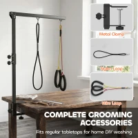 PawHut Dog Grooming Arm with Clamp Adjustable Foldable Dog Grooming 2 Loop Noose Small Medium Dogs 18.9" -32.3" Black(m-7)