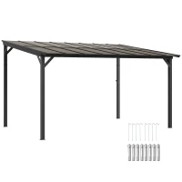 Outsunny 10' x 14' Hardtop Gazebo Wall-Mounted / Free Standing Outdoor Pergola with UPF 50+ & Waterproof Polycarbonate Roof(m-9)
