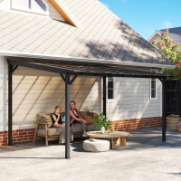 Outsunny 10' x 14' Hardtop Gazebo Wall-Mounted / Free Standing Outdoor Pergola with UPF 50+ & Waterproof Polycarbonate Roof