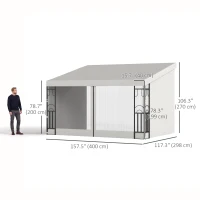 Outsunny 10' x 13' Wall Pergola, Outdoor Gazebo with 2 Curtains and 2 Nettings, UV Resistant, for Patio, Deck,  Beige(m-3)