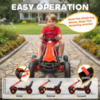 Qaba Kids Go Kart, Pedal Car with Adjustable Seat, EVA Wheels, Brake, for Boys & Girls Aged 3-8 Years Old, Red(m-4)