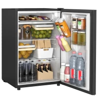 HOMCOM 4.5 Cu Ft Mini Fridge with Freezer, Wheels, Single Door Refrigerator, Adjustable Thermostat, Reversible Door, Black(m-9)