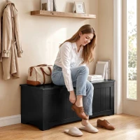 HOMCOM Storage Bench with Lift Top Storage Chest with Safety Hinges for Entryway, Living Room, Black(m-8)