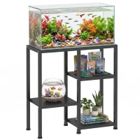 PawHut 25 Gallon Fish Tank Stand, Metal Aquarium Stand with 3 Tier Storage Shelf, Adjustable Feet for Home Office, Black(m-13)
