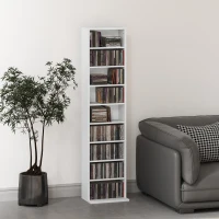 HOMCOM Media Storage Cabinet, 9-Tier Tall Narrow DVD Shelf with 6 Adjustable Shelves, White(m-8)