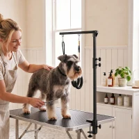 PawHut Dog Grooming Arm with Clamp Adjustable Foldable Dog Grooming 2 Loop Noose Small Medium Dogs 18.9" -32.3" Black(m-8)